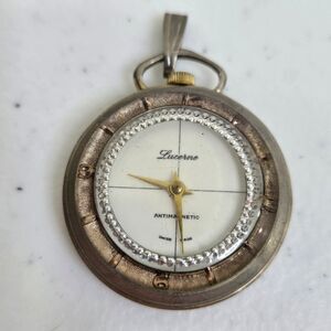 Vintage Lucerne Swiss Made Pendant Pocket Watch Antimagnetic Silver Gold Tone
